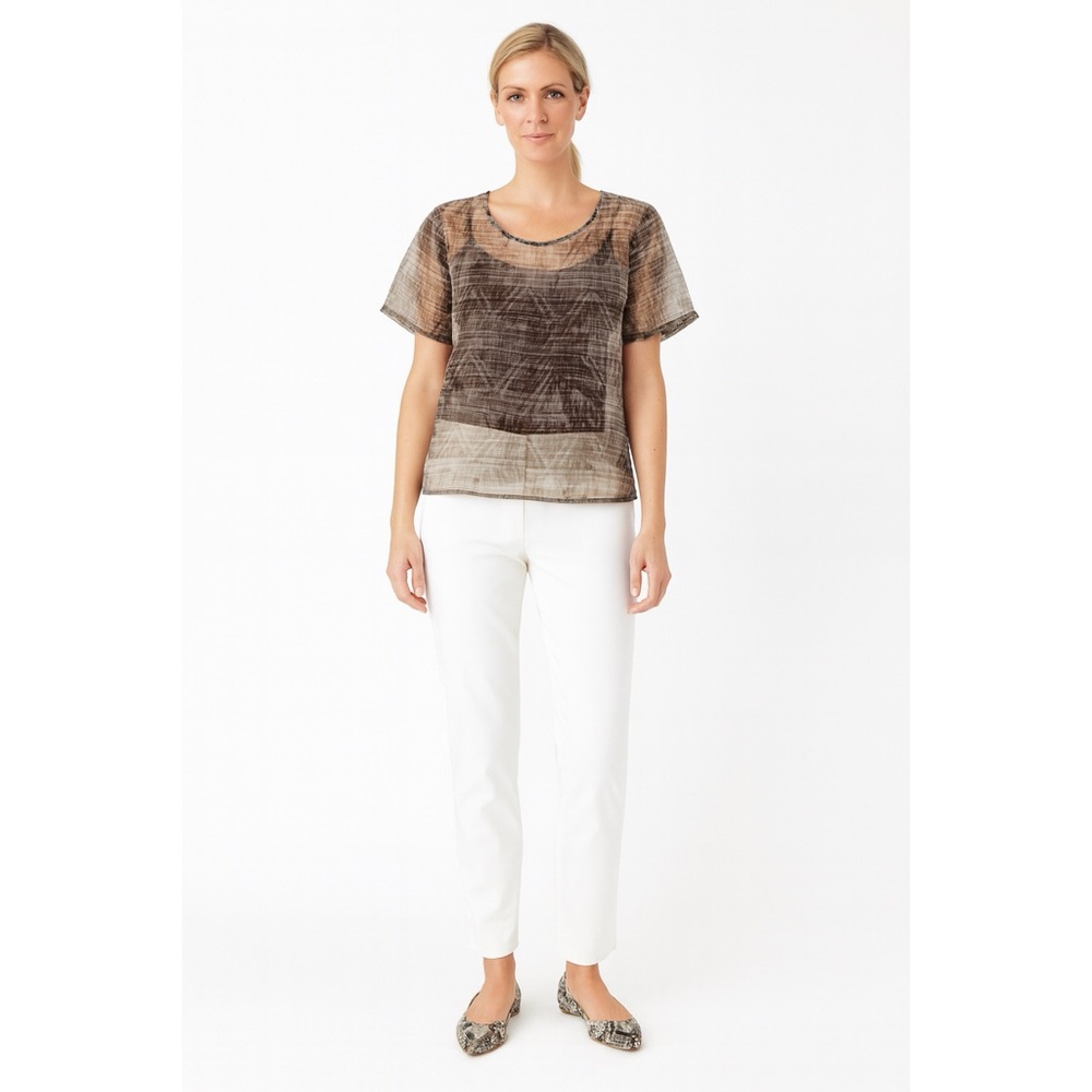 Vince Camuto Sheer Top Matching Tank Brown Multi Short Sleeve, Bust 36"